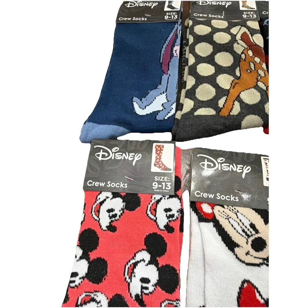Disney Crew Socks Collectible 6 Pc Lot Size 9-13 Mickey Bambi Buzz Stitch Minnie